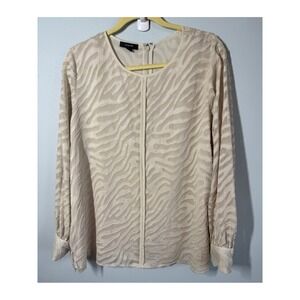 Alfani‎ Womens Blouse Sz L Ivory Zebra Print Burnout GrandmaCore Mob Wife Office